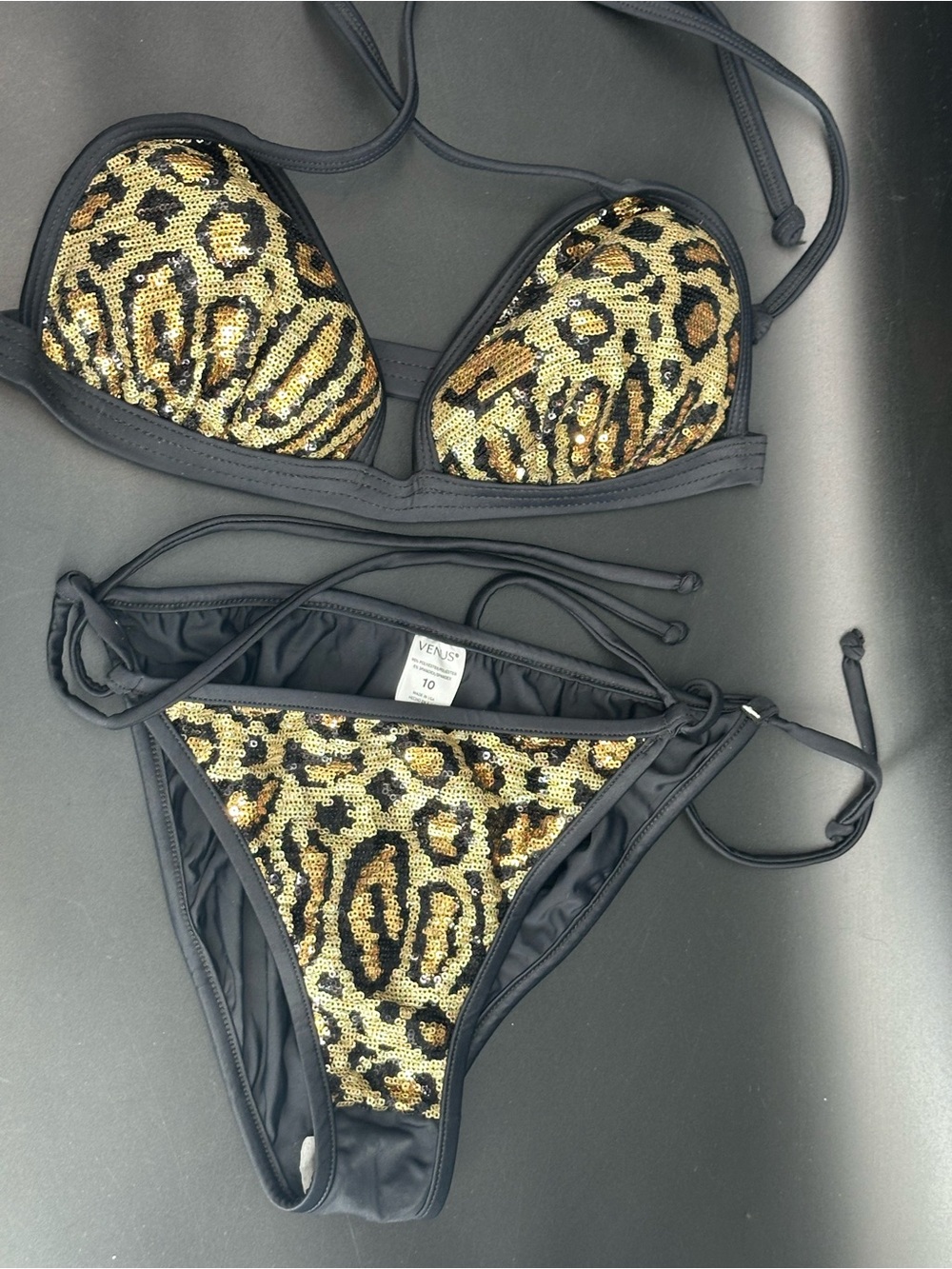 Venus Enhancer Push Up Leopard Print Sequin Bikini C Sz 10